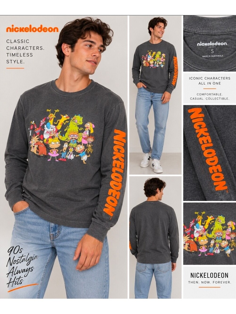 Nickelodeon Nicktoons Long Sleeve Graphic Shirt Men’s S Gray Rugrats 90s Cartoon